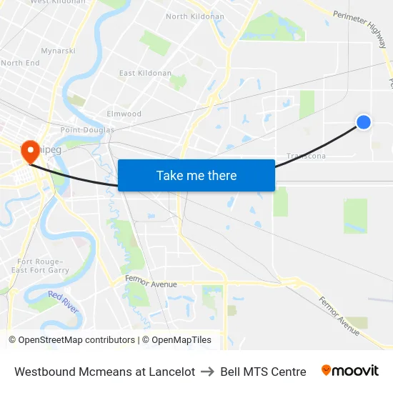 Westbound Mcmeans at Lancelot to Bell MTS Centre map