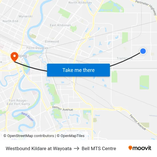 Westbound Kildare at Wayoata to Bell MTS Centre map