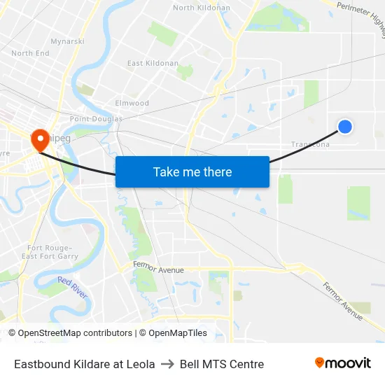 Eastbound Kildare at Leola to Bell MTS Centre map