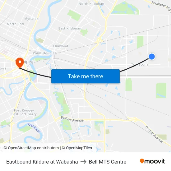 Eastbound Kildare at Wabasha to Bell MTS Centre map