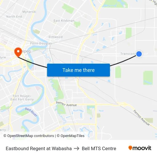 Eastbound Regent at Wabasha to Bell MTS Centre map