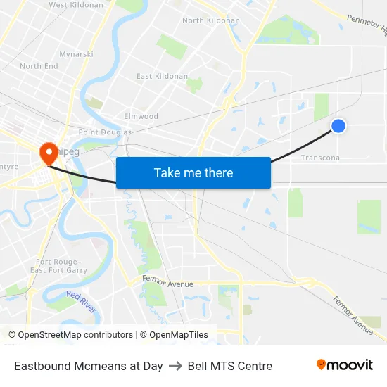 Eastbound Mcmeans at Day to Bell MTS Centre map