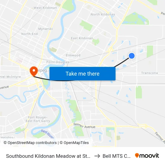 Southbound Kildonan Meadow at Stoney Lake to Bell MTS Centre map