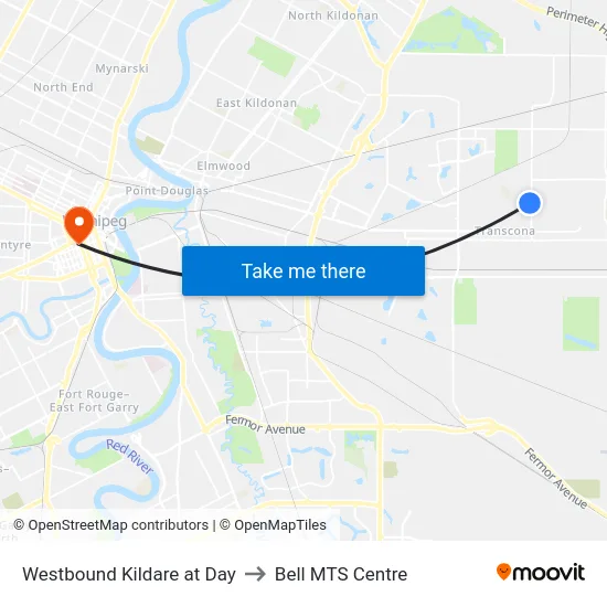 Westbound Kildare at Day to Bell MTS Centre map