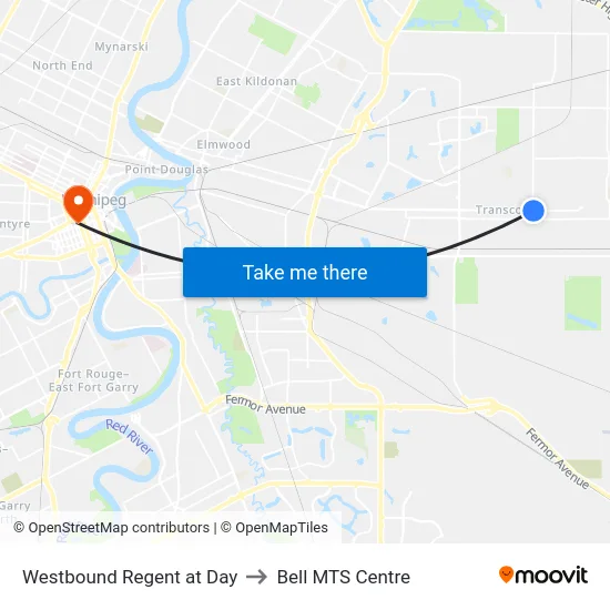 Westbound Regent at Day to Bell MTS Centre map
