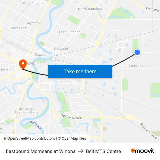 Eastbound Mcmeans at Winona to Bell MTS Centre map