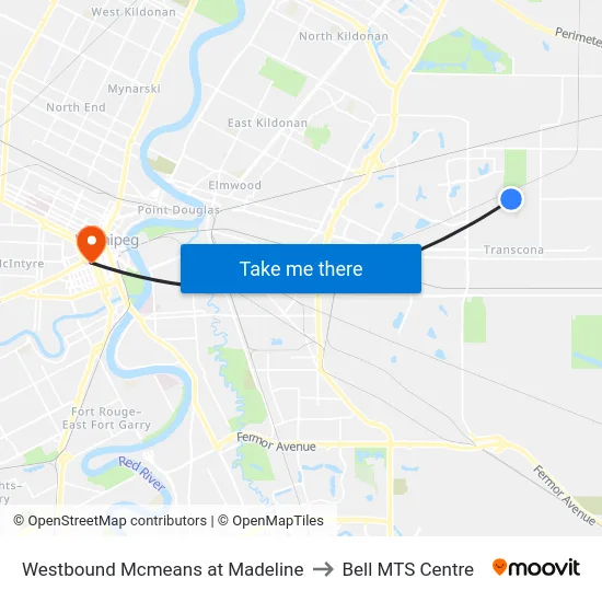 Westbound Mcmeans at Madeline to Bell MTS Centre map