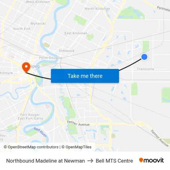 Northbound Madeline at Newman to Bell MTS Centre map