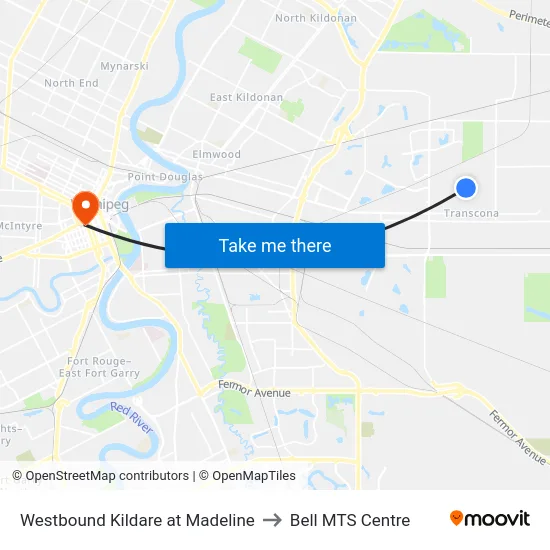 Westbound Kildare at Madeline to Bell MTS Centre map