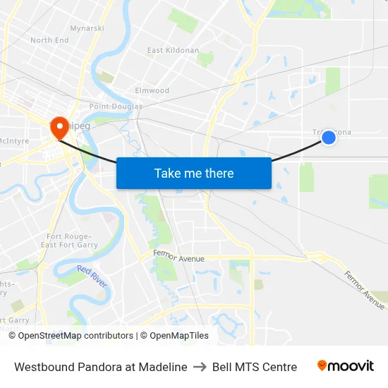 Westbound Pandora at Madeline to Bell MTS Centre map