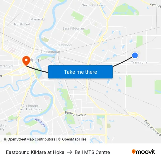 Eastbound Kildare at Hoka to Bell MTS Centre map