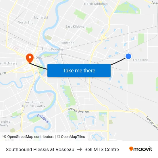 Southbound Plessis at Rosseau to Bell MTS Centre map