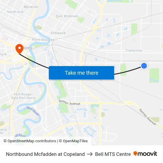Northbound Mcfadden at Copeland to Bell MTS Centre map