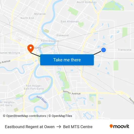 Eastbound Regent at Owen to Bell MTS Centre map
