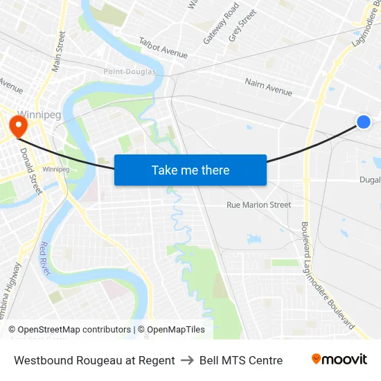 Westbound Rougeau at Regent to Bell MTS Centre map