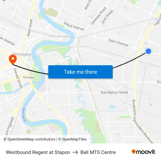 Westbound Regent at Stapon to Bell MTS Centre map