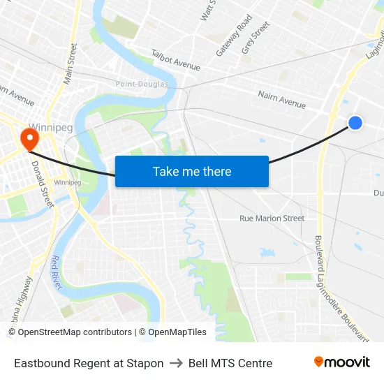 Eastbound Regent at Stapon to Bell MTS Centre map