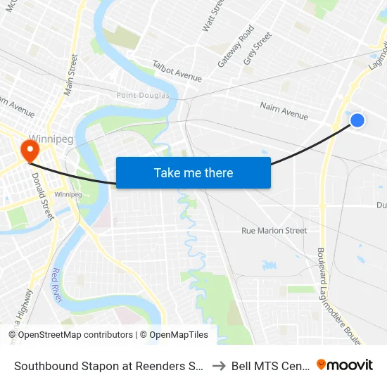 Southbound Stapon at Reenders South to Bell MTS Centre map