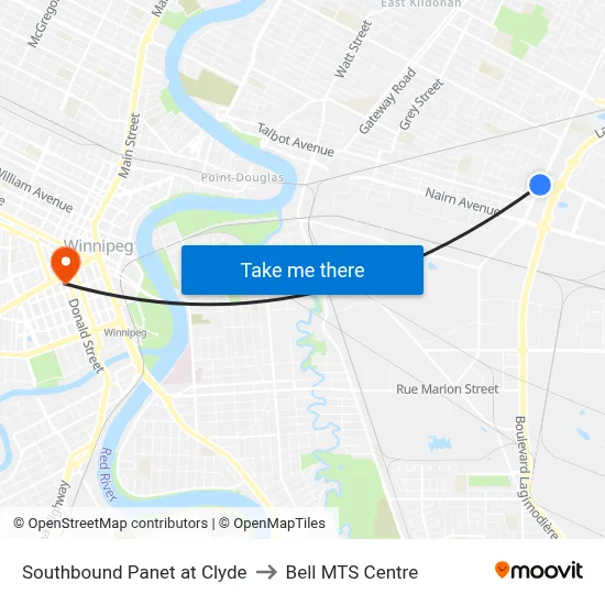 Southbound Panet at Clyde to Bell MTS Centre map
