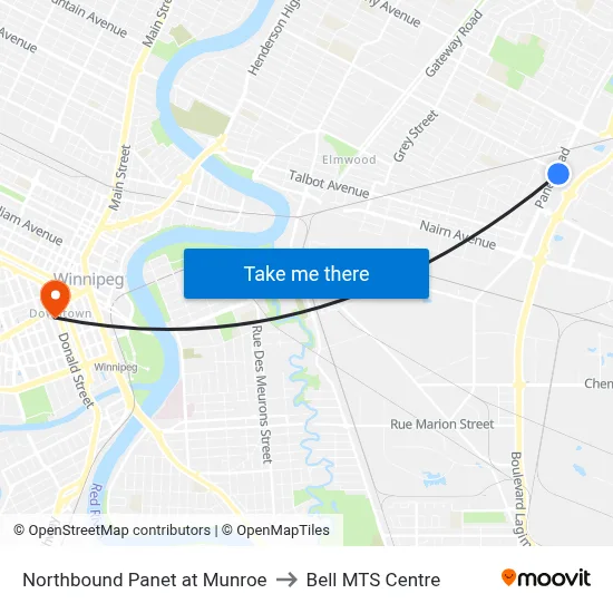 Northbound Panet at Munroe to Bell MTS Centre map