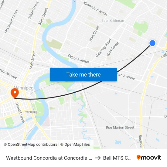 Westbound Concordia at Concordia Hospital to Bell MTS Centre map