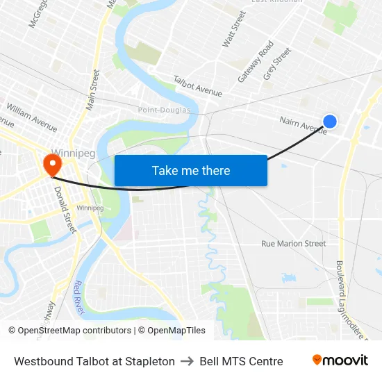 Westbound Talbot at Stapleton to Bell MTS Centre map