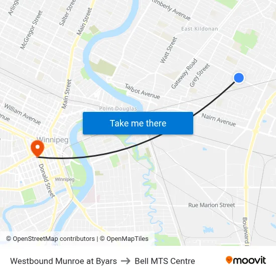 Westbound Munroe at Byars to Bell MTS Centre map