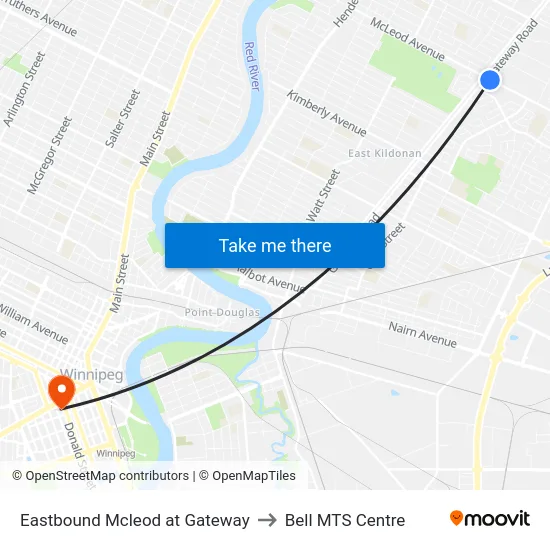 Eastbound Mcleod at Gateway to Bell MTS Centre map