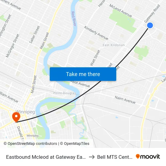 Eastbound Mcleod at Gateway East to Bell MTS Centre map