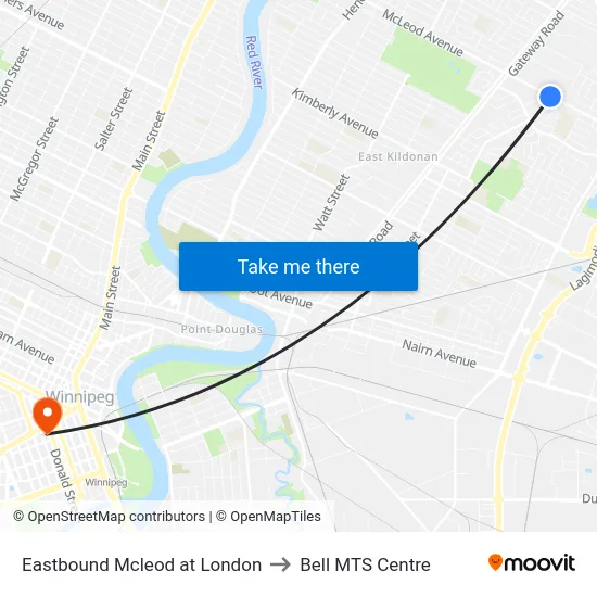 Eastbound Mcleod at London to Bell MTS Centre map