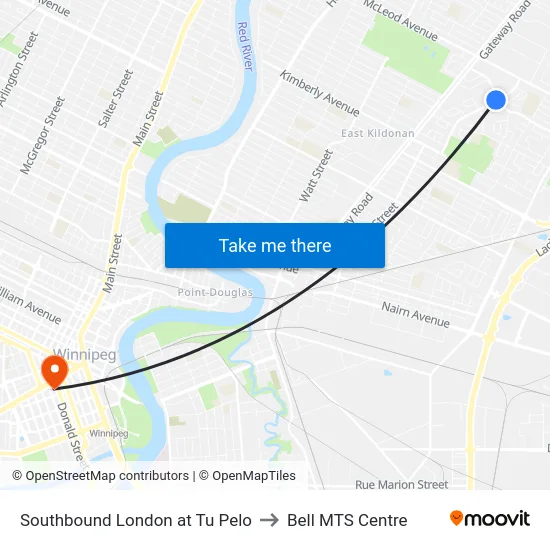 Southbound London at Tu Pelo to Bell MTS Centre map