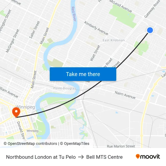 Northbound London at Tu Pelo to Bell MTS Centre map
