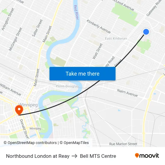 Northbound London at Reay to Bell MTS Centre map