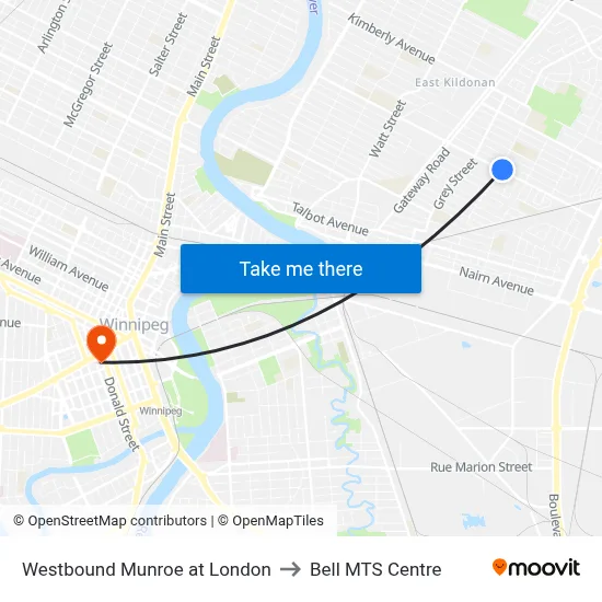 Westbound Munroe at London to Bell MTS Centre map