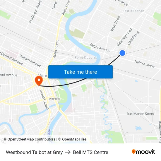 Westbound Talbot at Grey to Bell MTS Centre map