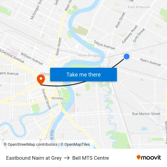 Eastbound Nairn at Grey to Bell MTS Centre map