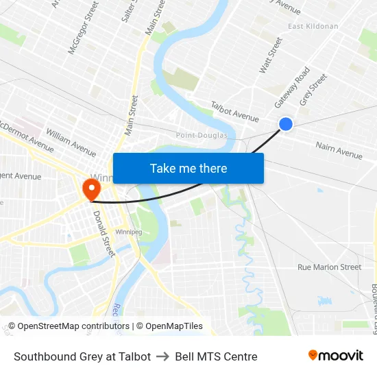 Southbound Grey at Talbot to Bell MTS Centre map