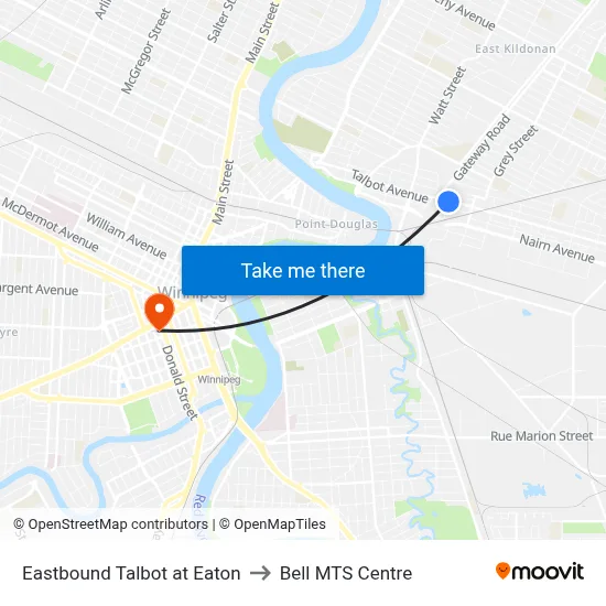 Eastbound Talbot at Eaton to Bell MTS Centre map