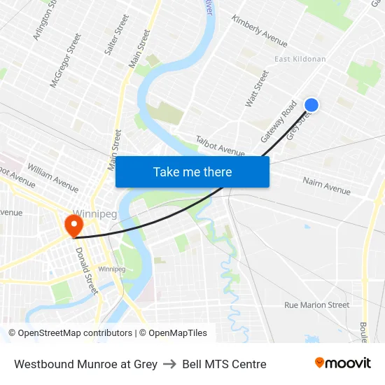 Westbound Munroe at Grey to Bell MTS Centre map