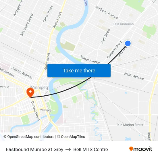 Eastbound Munroe at Grey to Bell MTS Centre map