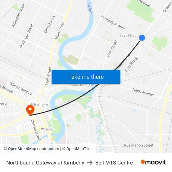 Northbound Gateway at Kimberly to Bell MTS Centre map