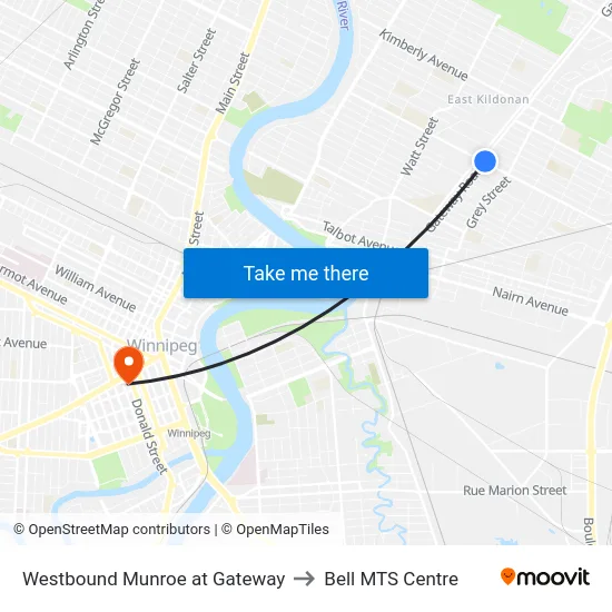 Westbound Munroe at Gateway to Bell MTS Centre map