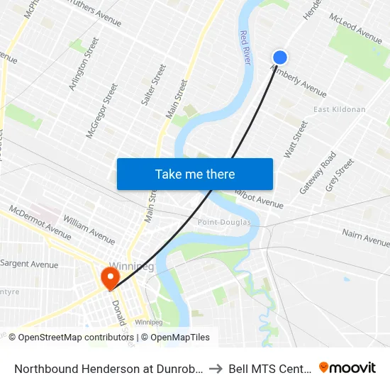 Northbound Henderson at Dunrobin to Bell MTS Centre map