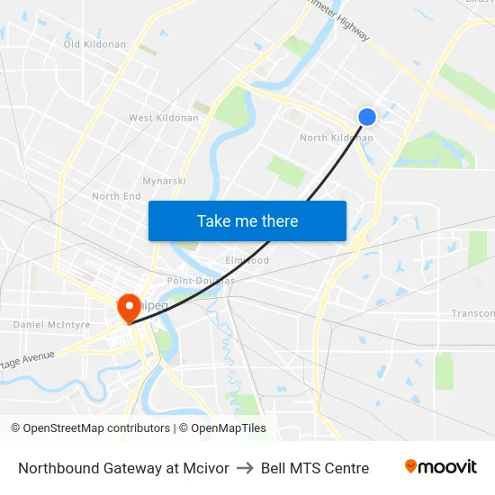 Northbound Gateway at Mcivor to Bell MTS Centre map