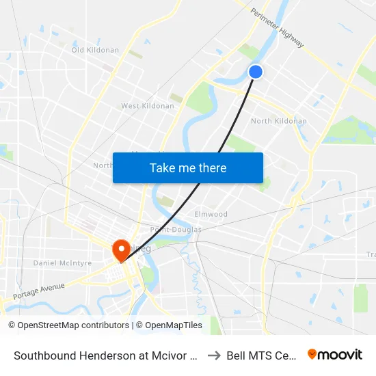 Southbound Henderson at Mcivor North to Bell MTS Centre map