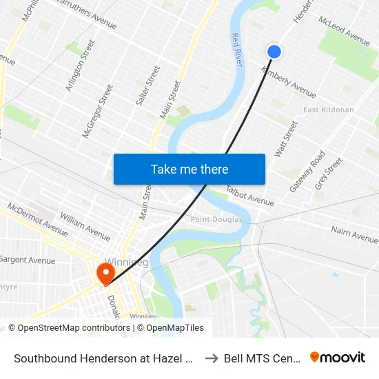 Southbound Henderson at Hazel Dell to Bell MTS Centre map