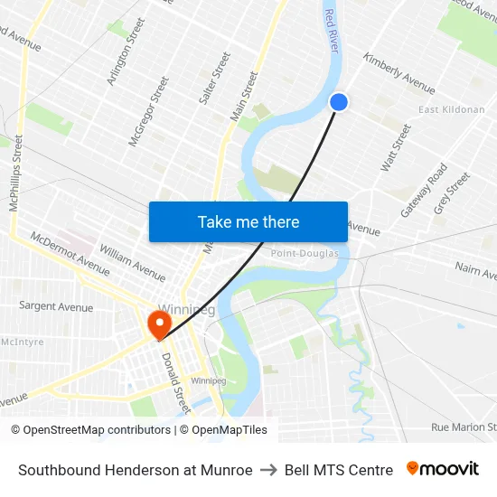 Southbound Henderson at Munroe to Bell MTS Centre map