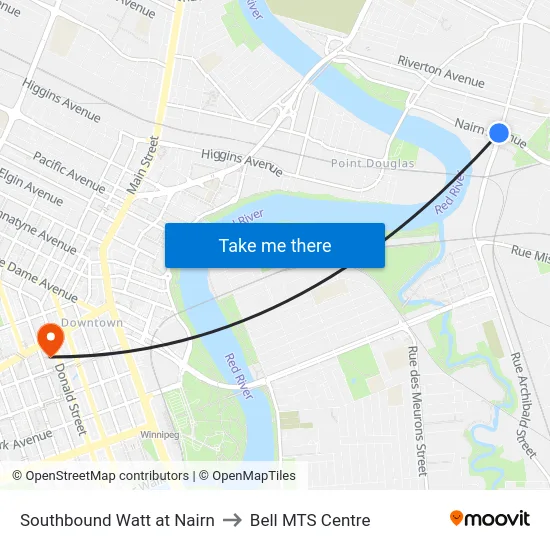 Southbound Watt at Nairn to Bell MTS Centre map