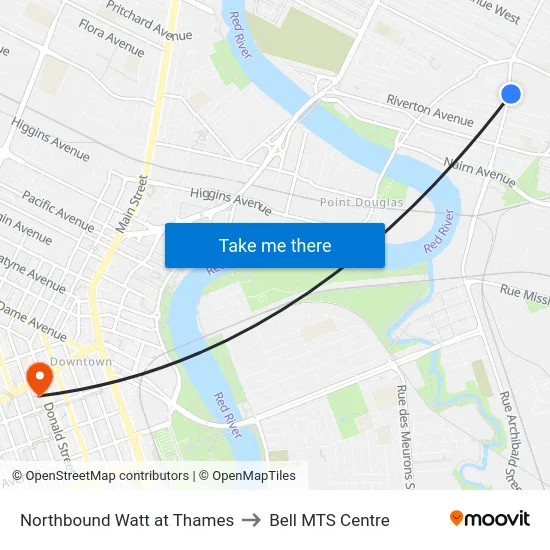 Northbound Watt at Thames to Bell MTS Centre map