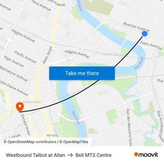 Westbound Talbot at Allan to Bell MTS Centre map